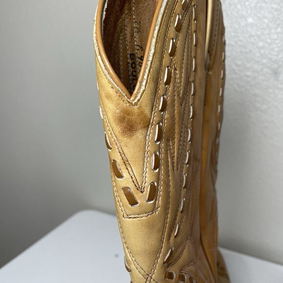 Boulet Boots Mens 7.5 E Wide Brown Golden Leather Cowboy Shoes Western main image 6